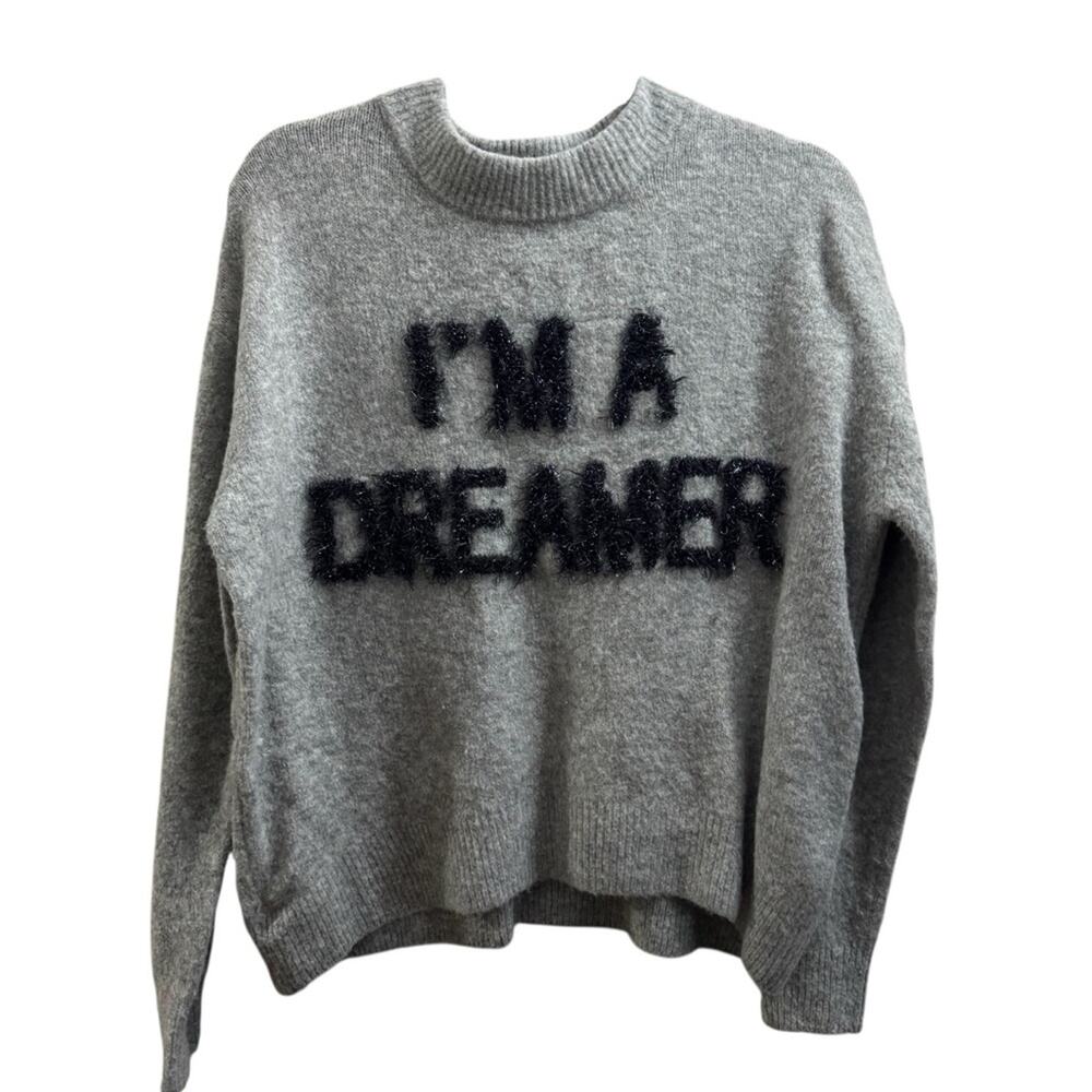 H&M Gray I'm A Dreamer Fuzzy Wool Blend Sweater